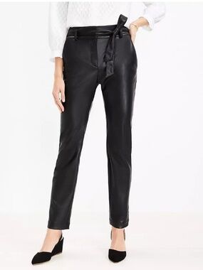 LOFT Belted Tie Waist Slim Pants in Faux Leather